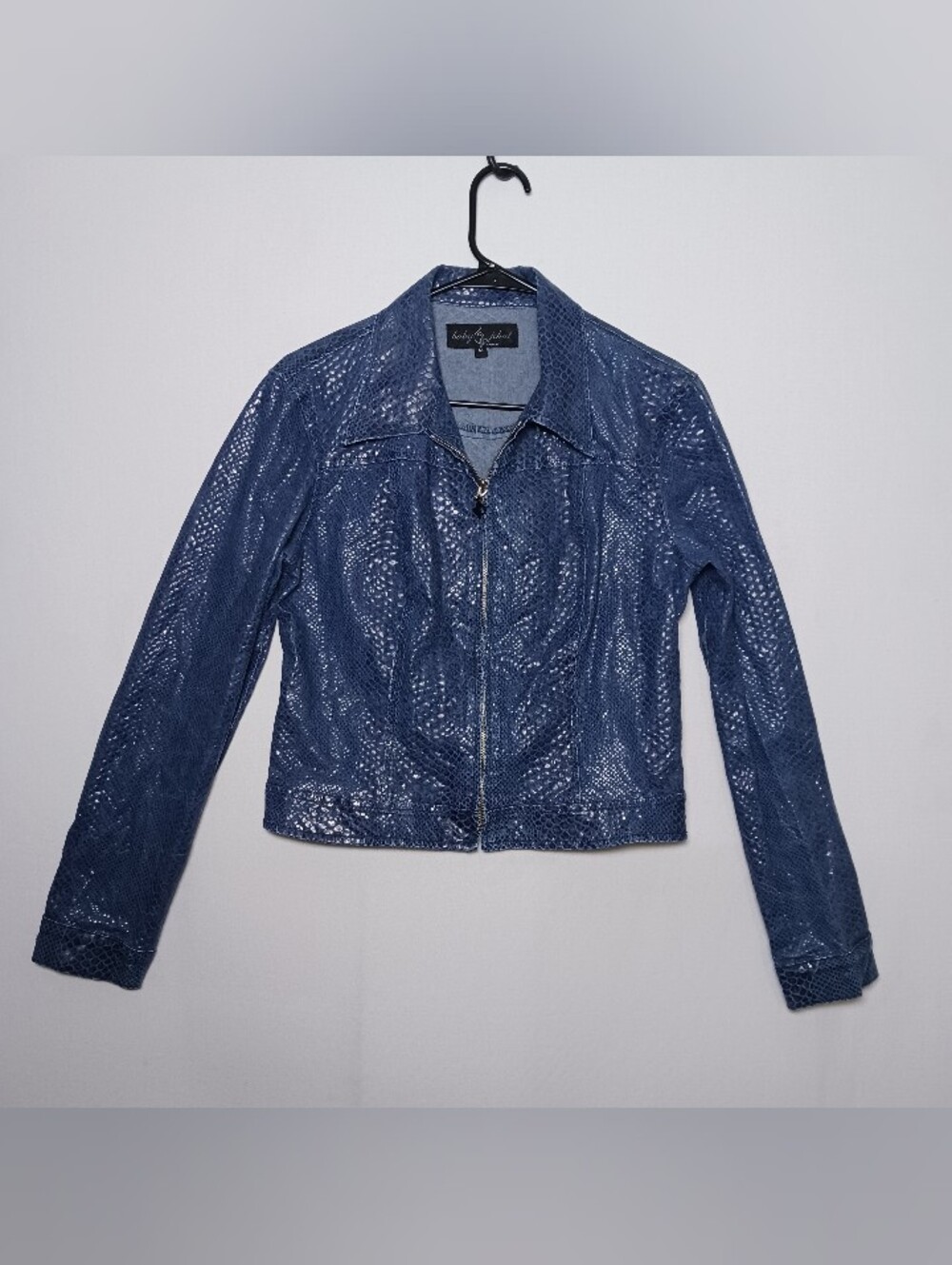 Vintage Baby Phat Snakeskin Pattern Jacket Medium Blue Zip Up Y2K USA